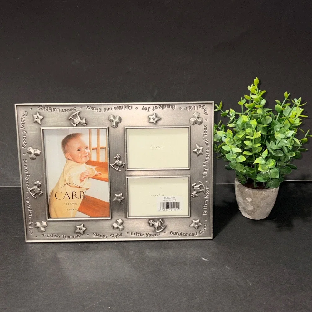 Carr Frames Pewter Baby Picture Frame Multi Opening 3.5x5 2.5x3.5 Nursery Decor